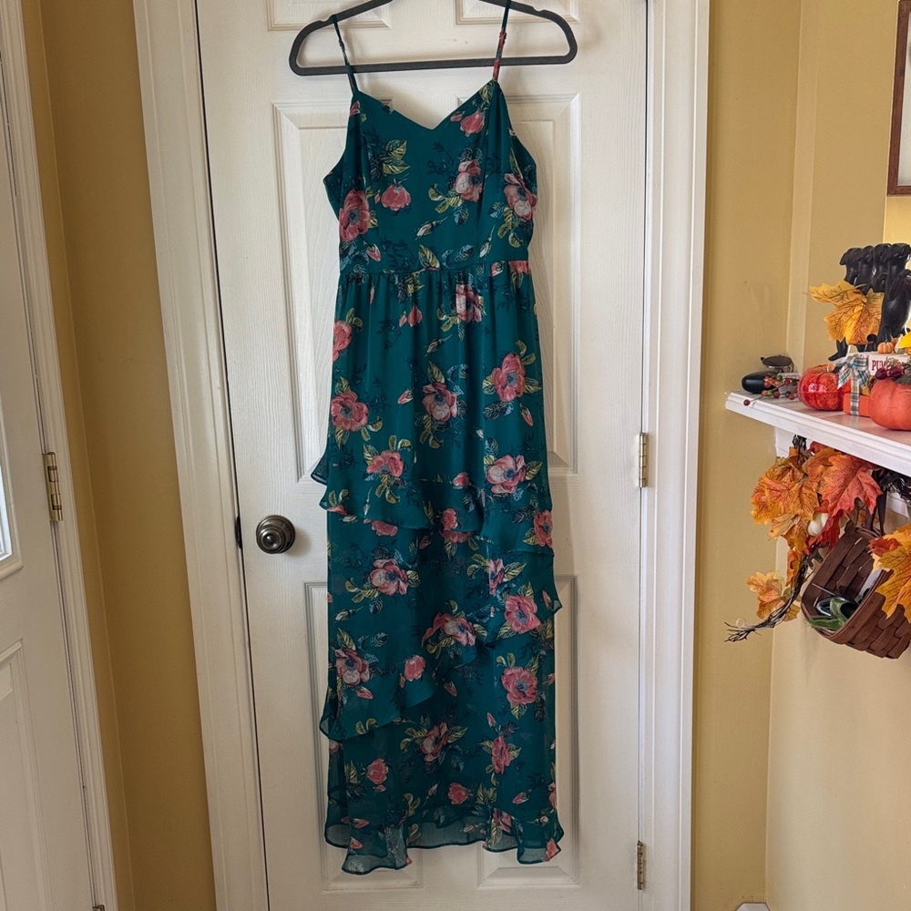 Xhilaration Teal Dress with Floral Pattern